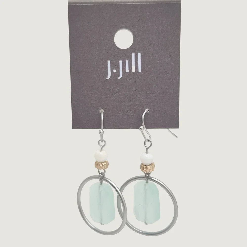 Bohemian Crystal Hoop Drop Earrings Mint Green Silver Gold Everyday Coastal